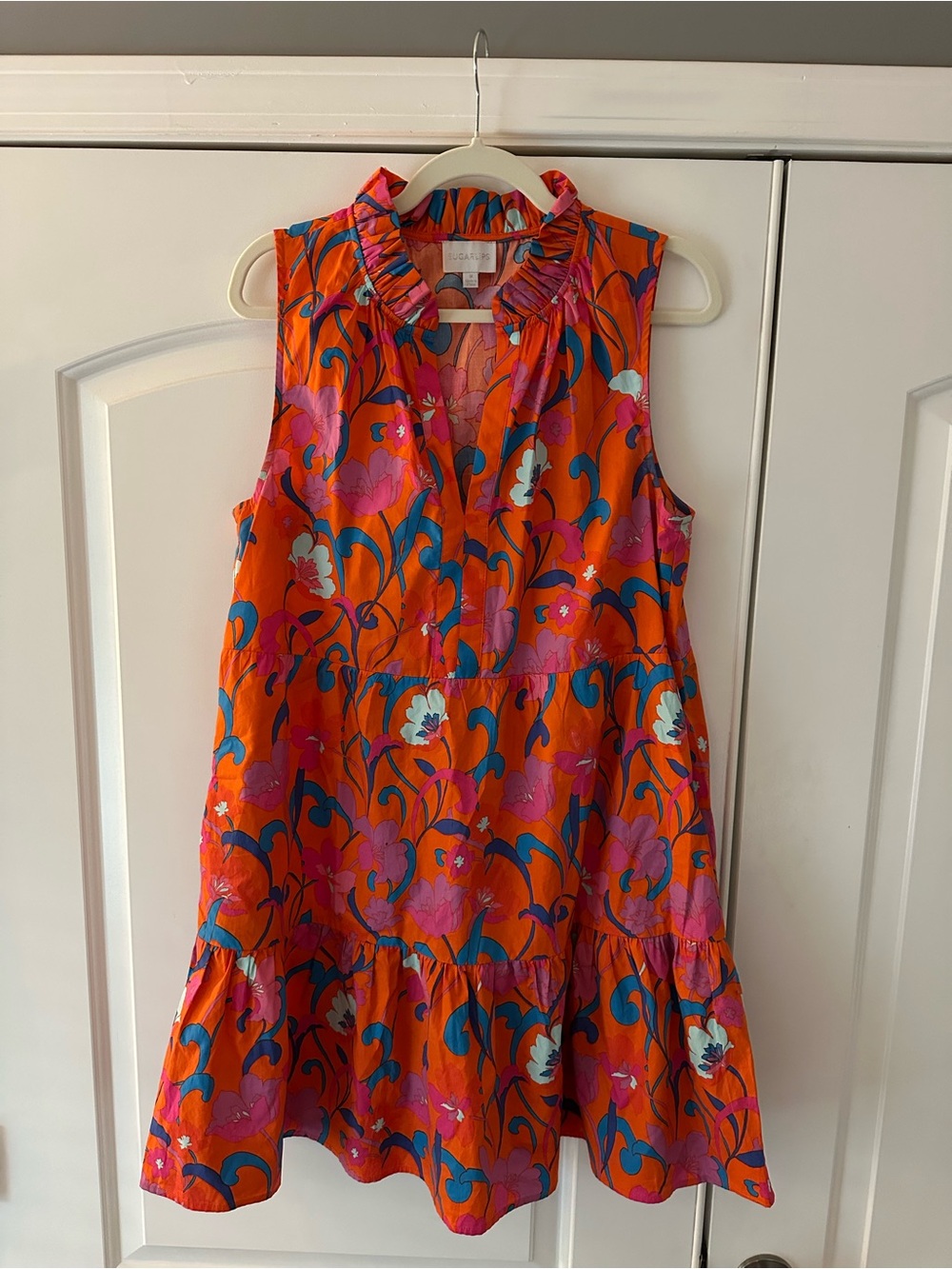 Sugarlips Orange Floral Ruffle Collar Mini Dress